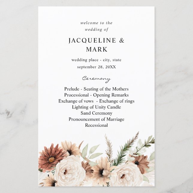 Budget Rus Neutralt Boho Blommigt Bröllop Ceremony (Framsida)