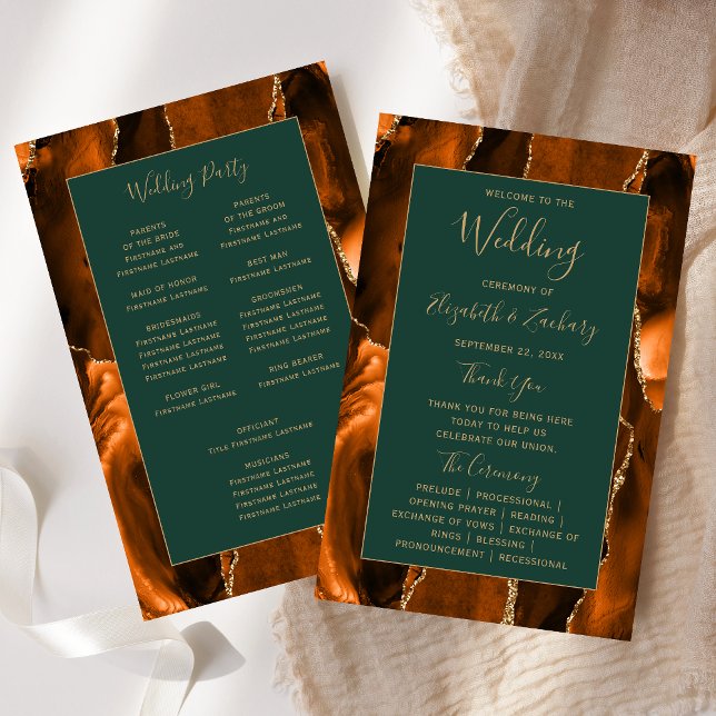 Budget Rust Gold Agate Green Wedding Program (Skapare uppladdad)