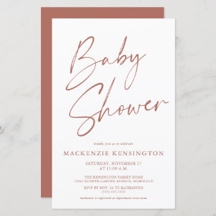 Budget Rust Terracotta Simple Script Baby Shower