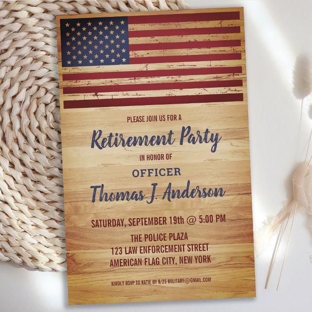 Budget Rustic American Flagga Police Pension Invi (Skapare uppladdad)