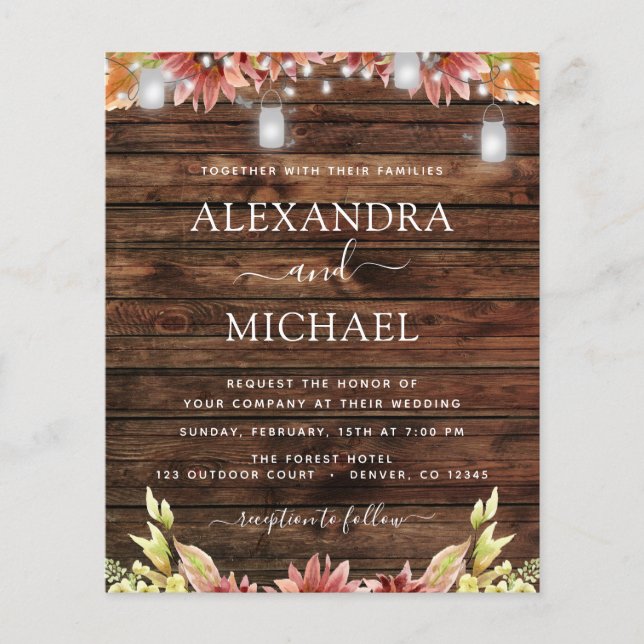 Budget Rustic Autumn Sunrows Wedding bjudande Flygblad (Framsidan)