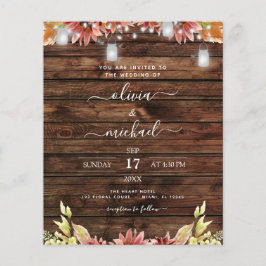 Budget Rustic Autumn Sunrows Wedding bjudande Flygblad