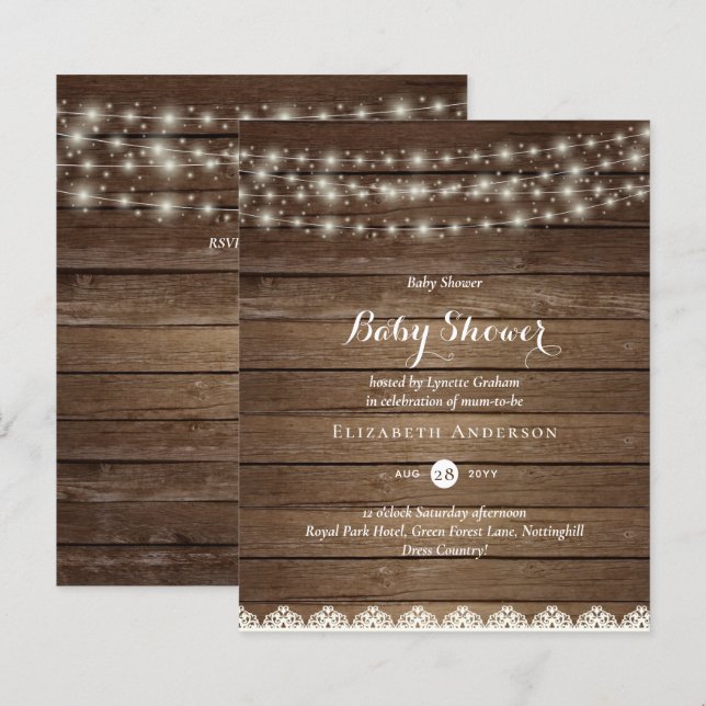 BUDGET Rustic Baby Shower Inbjudan-meddelande (Fram/baksida)