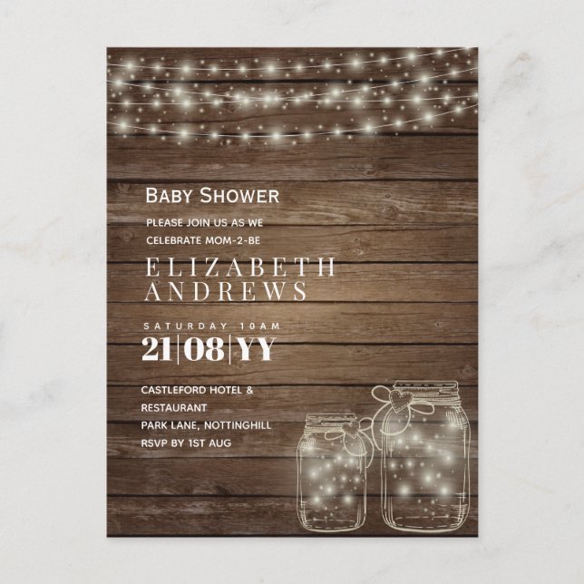 BUDGET Rustic Baby Shower Inbjudan-meddelande Helg Vykort (Framsida)