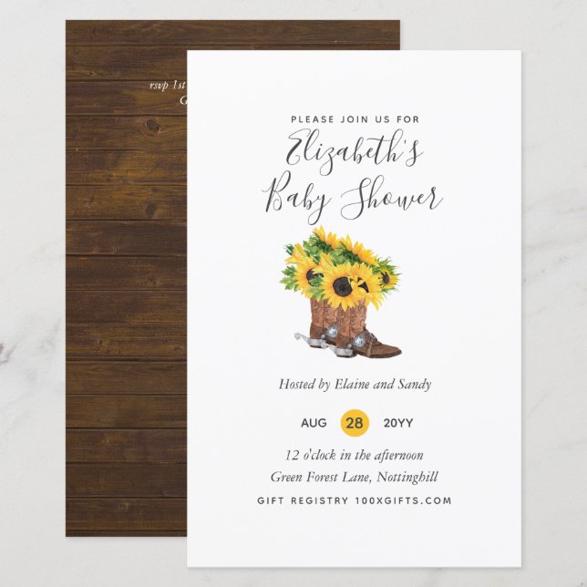 BUDGET Rustic Baby Shower Sunblommor Inbjudan (Fram/baksida)