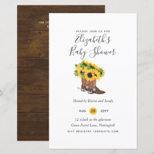 BUDGET Rustic Baby Shower Sunblommor Inbjudan