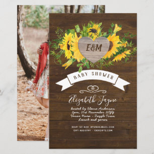 BUDGET Rustic Baby Shower Sunblommor Inbjudan