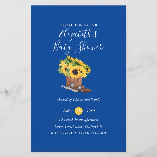 BUDGET Rustic Baby Shower Sunblommor Inbjudan (Framsida)