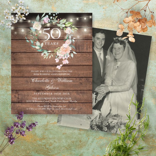 Budget Rustic Blommigt 50-årsjubileum Foto Inbjuda (Skapare uppladdad)