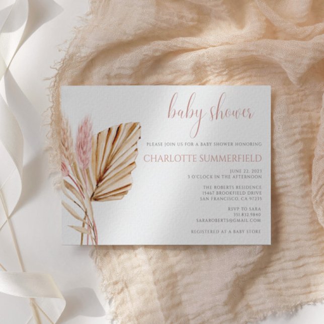 Budget Rustic Boho Blommigt Pampas Grass Baby Show Inbjudningar (Skapare uppladdad)