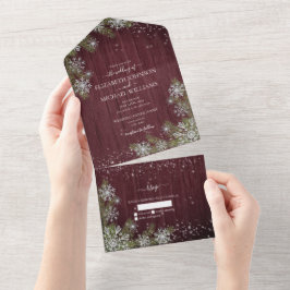 Budget Rustic Burgundy Silver Winter Wood Bröllop