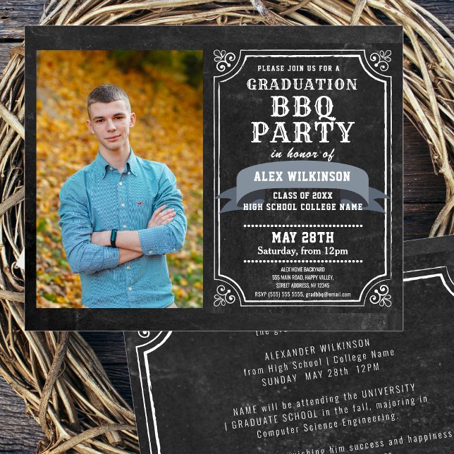 BUDGET Rustic Chalkboard BQ Party Grad-inbjudan (Skapare uppladdad)
