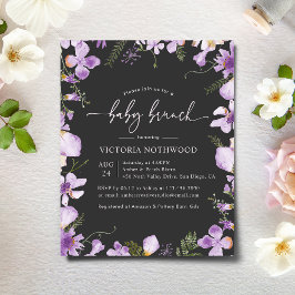 Budget Rustic Charcol Lila Baby Brunch Inbjudan