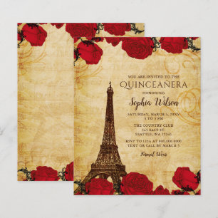 Budget Rustic Eiffel Torn Quinceañera-inbjudan