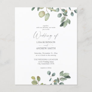 Budget Rustic Eucalyptus Duo Greenery Bröllop Flygblad