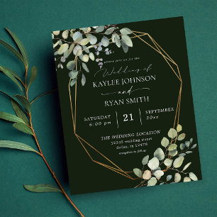 Budget Rustic Eucalyptus & Guld Bröllop - Grönt Flygblad