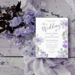 Budget Rustic Eucalyptus Lila bröllopsinbjudan