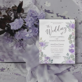 Budget Rustic Eucalyptus Lila bröllopsinbjudan