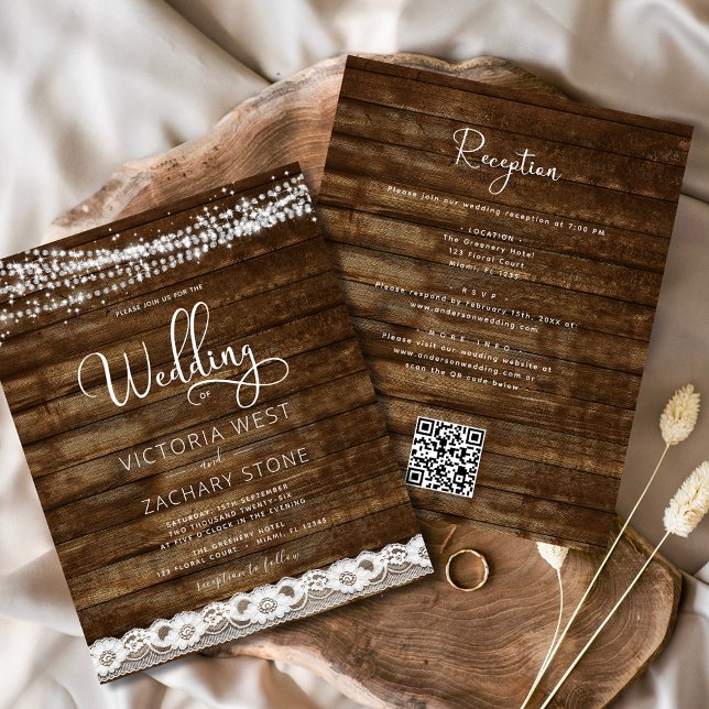 Budget Rustic Farmhouse QR Code Wedding bjudande Flygblad (Skapare uppladdad)