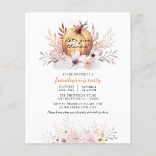 Budget Rustic Friendsgiving Blommigt Fall Pumpkin Flygblad