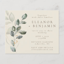 Budget Rustic Guld Greenery Wedding bjudande in