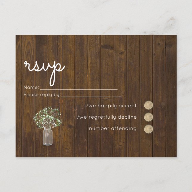 Budget Rustic Gypsophila Mason Burk Bröllop OSA Inbjudan Vykort (Framsida)