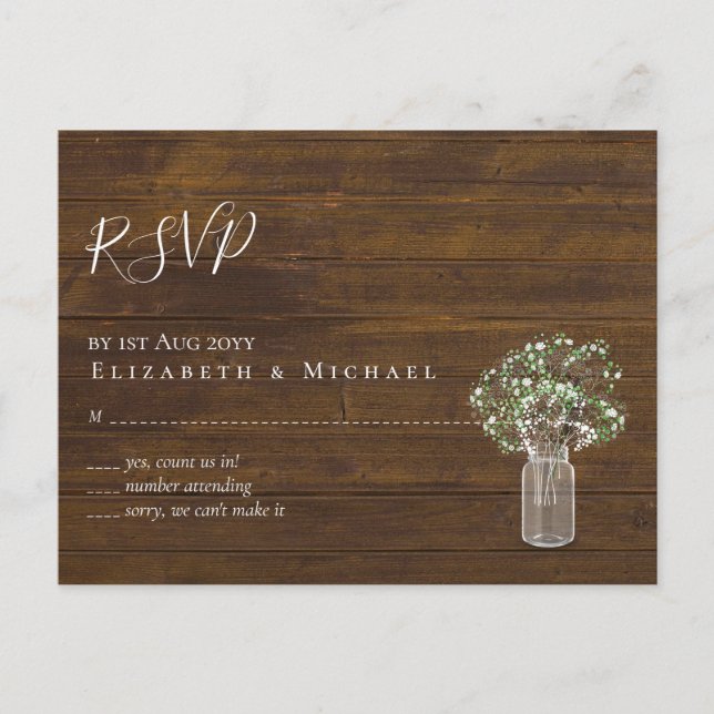 Budget Rustic Gypsophila Mason Burk Bröllop OSA Vykort (Framsida)