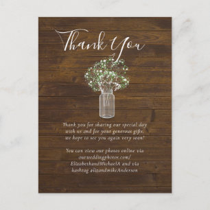 Budget Rustic Gypsophila Mason Burk Bröllop Vykort