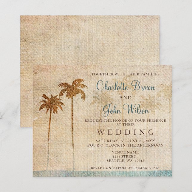 Budget Rustic Handflatan Träd Beach bröllopsinbjud (Fram/baksida)