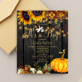 Budget rustic höst baby boy shower inbjudan