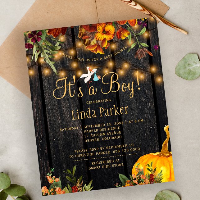 Budget rustic höst baby boy shower inbjudan (Skapare uppladdad)