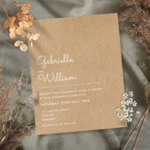 Budget Rustic Kraft-minimalistisk bröllopsinbjudan
