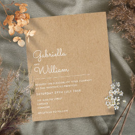 Budget Rustic Kraft-minimalistisk bröllopsinbjudan