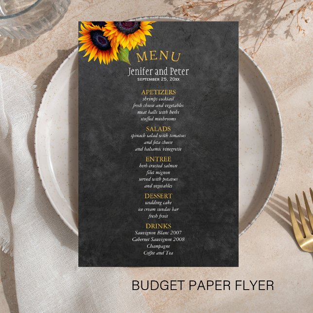 BUDGET Rustic land solrosmeny bröllop Flygblad (Skapare uppladdad)