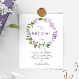 Budget Rustic Lilac Flowers Baby Shower-inbjudan