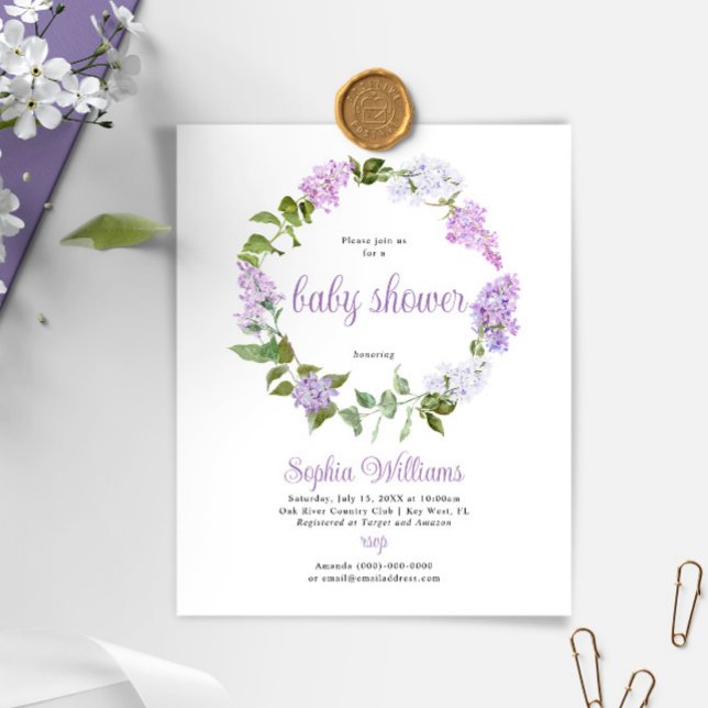 Budget Rustic Lilac Flowers Baby Shower-inbjudan (Skapare uppladdad)