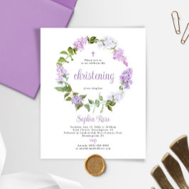 Budget Rustic Lilac Flowers Christening-inbjudan