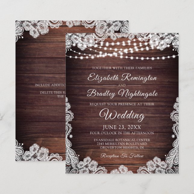 Budget Rustic Ljus White Snöre bröllopsinbjudan (Fram/baksida)