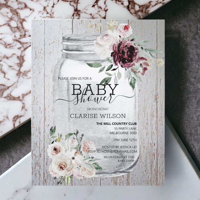 BUDGET Rustic Mason Burk Baby Shower-inbjudan (Skapare uppladdad)