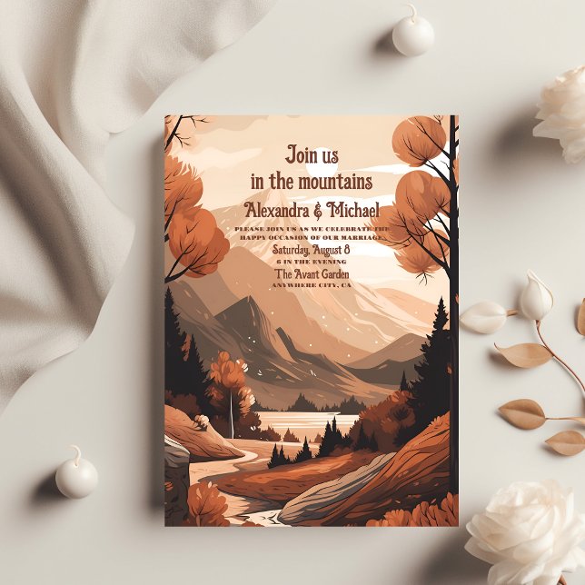 Budget Rustic Mountain Forest Evergreen Bröllop Reklamblad (Skapare uppladdad)