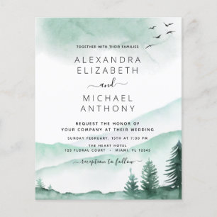 Budget Rustic Mountains Forest bröllopsinbjudan Flygblad