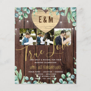 Budget Rustic Photo Collage Greenery Bröllop Invit