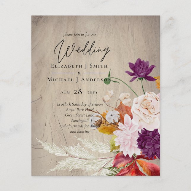 BUDGET Rustic Plum Ginger Fig Wedding bjudande (Framsida)
