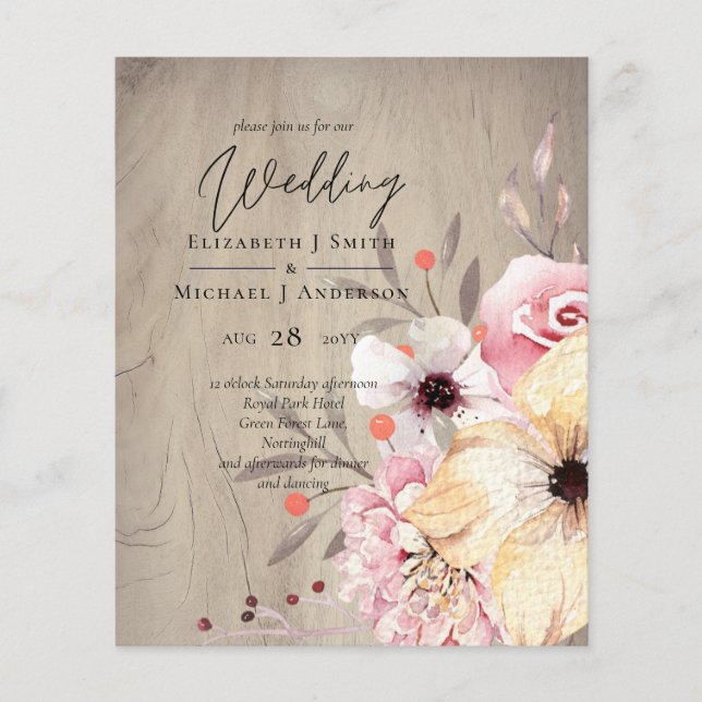 BUDGET Rustic Plum Ginger Fig Wedding bjudande (Framsida)