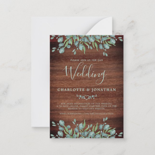 Budget Rustic QR Code Botanical Wedding bjudande Anteckningskort (Framsida)
