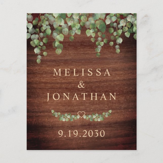 Budget Rustic QR Code Greenery Wedding bjudande (Framsida)