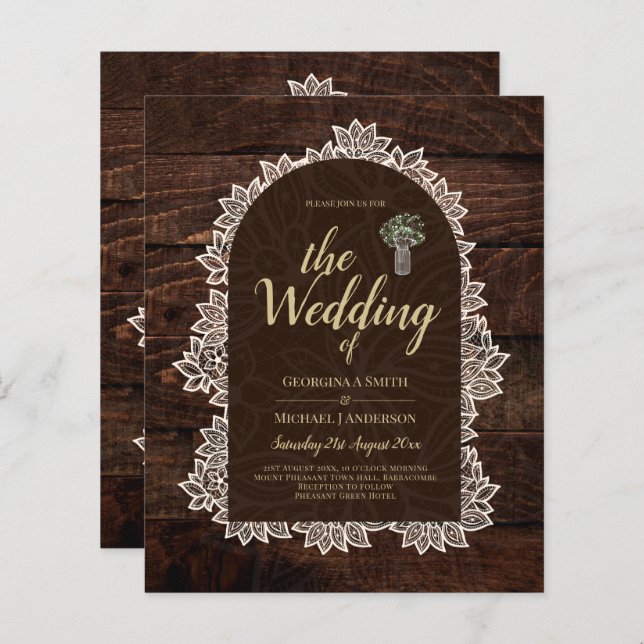 Budget Rustic Snöre MasonJar Gypsophila Bröllop IN (Fram/baksida)