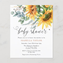 Budget Rustic Solros Baby Shower-inbjudan Flygblad