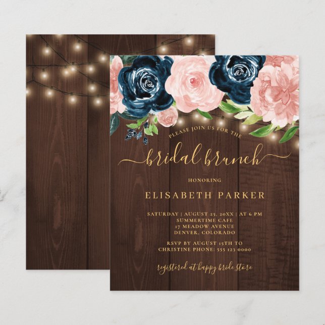 Budget rustic sommar trä bröllopsdusch inbjudan (Fram/baksida)