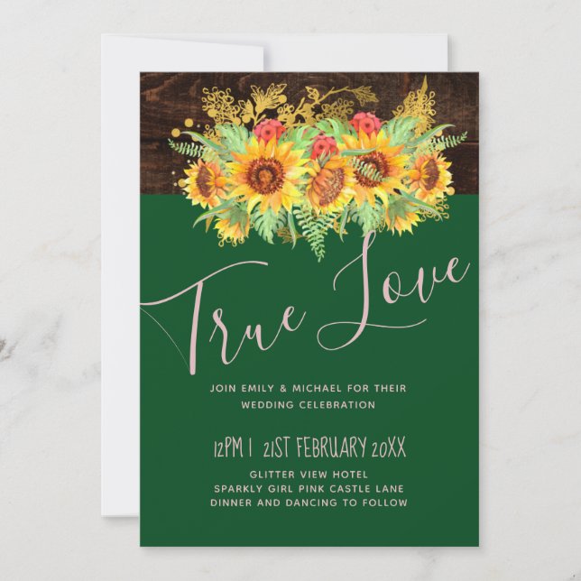 Budget Rustic Summer Sunblommor Blommigt Bröllop (Framsida)